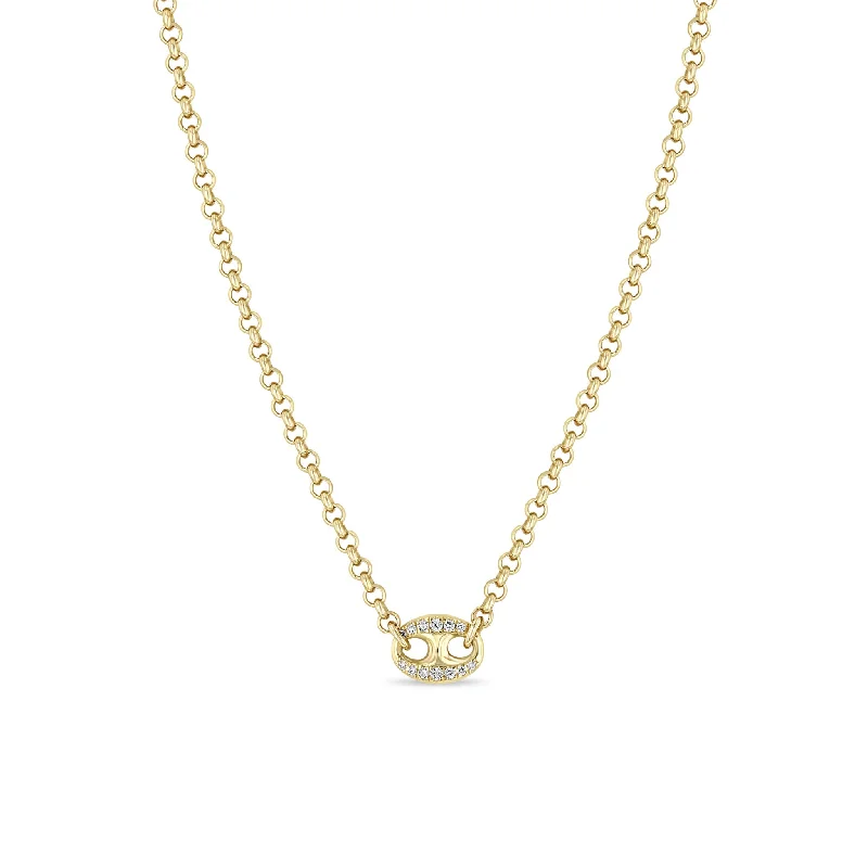 simple gold charm necklace -14k Large Pavé Diamond Mariner Link Rolo Chain Necklace