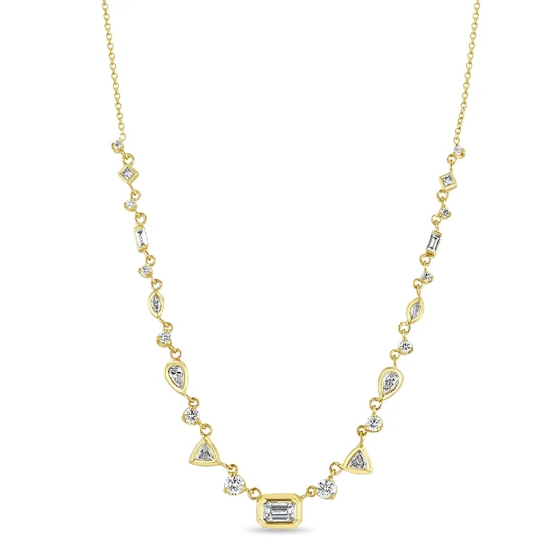 adjustable necklace with charm -14k Linked Mixed Fancy Cut Diamond Necklace