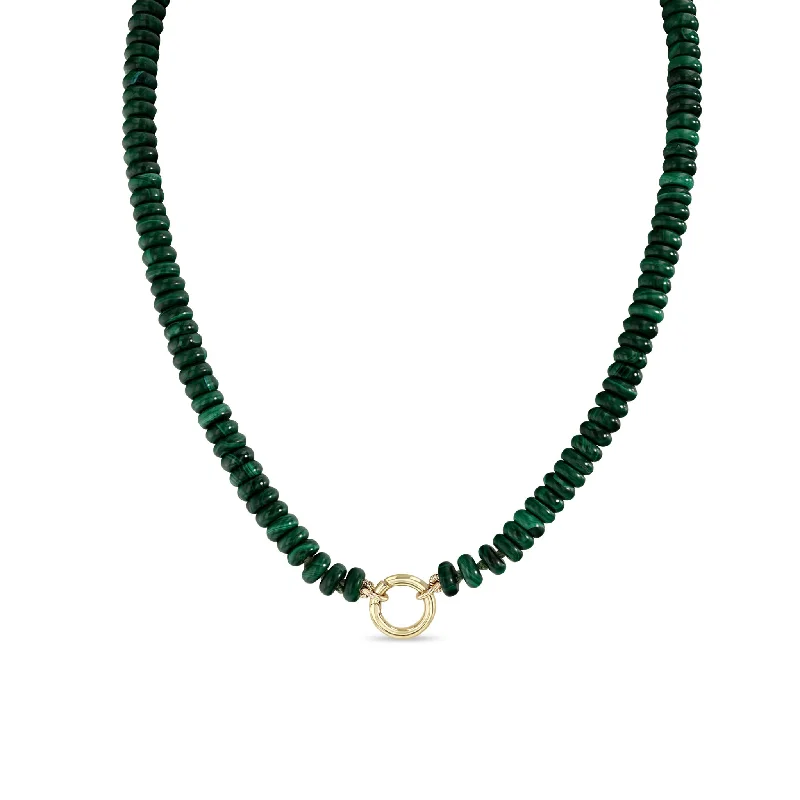 diamond tennis necklace -14k Malachite Rondelle Bead Round Enhancer Necklace