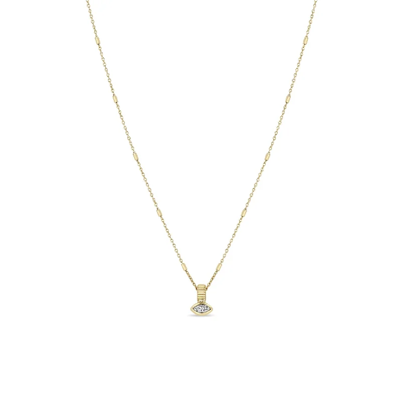 crystal healing necklace -14k Marquise Diamond Bead Pendant Necklace