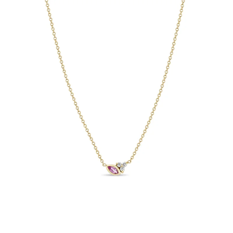 simple chain necklace for women -14k Marquise Pink Sapphire & Prong Diamond Trio Necklace