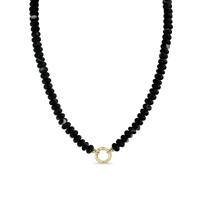 silver collar necklace for women -14k Matte Black Agate Rondelle Bead Round Enhancer Necklace