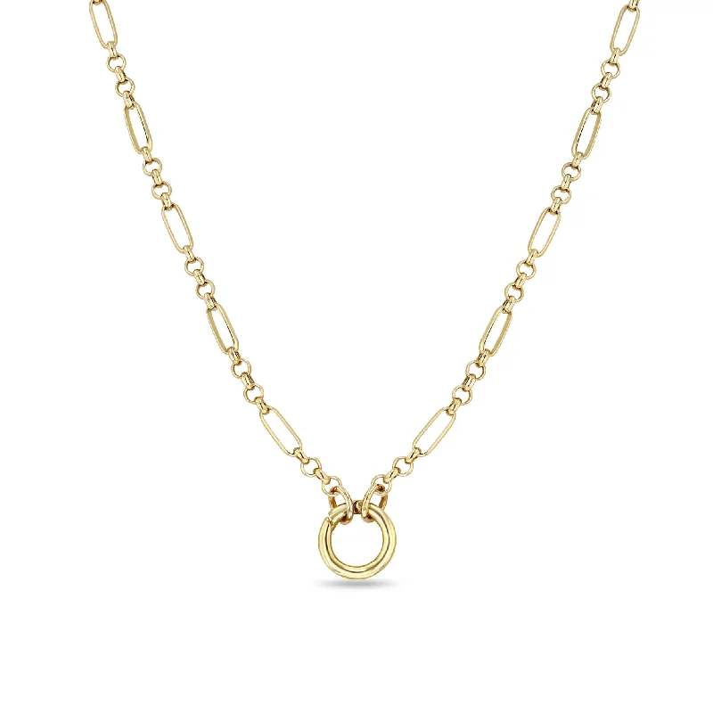 delicate gold necklace -14k Medium Paperclip Rolo Chain Round Enhancer Necklace