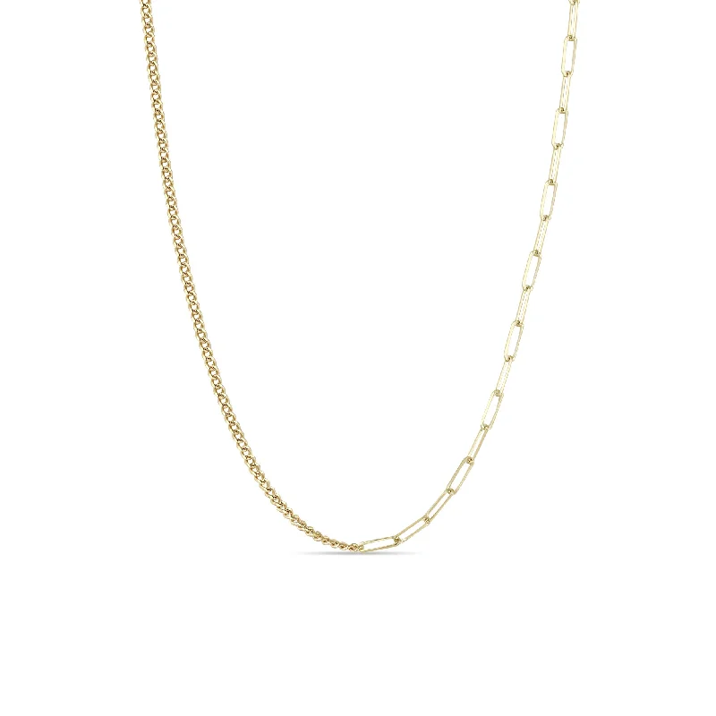 dainty bar necklace for women -14k Mixed XS Curb & Small Paperclip Chain Necklace