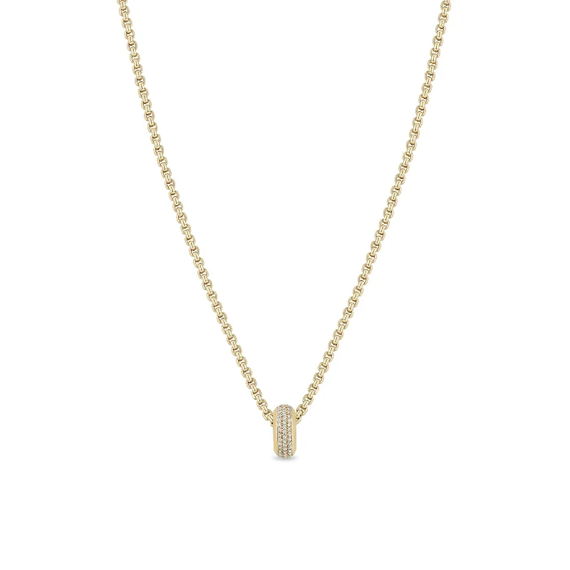 butterfly charm necklace -14k Pavé Diamond Wide Half Round Slide Bead Box Chain Necklace