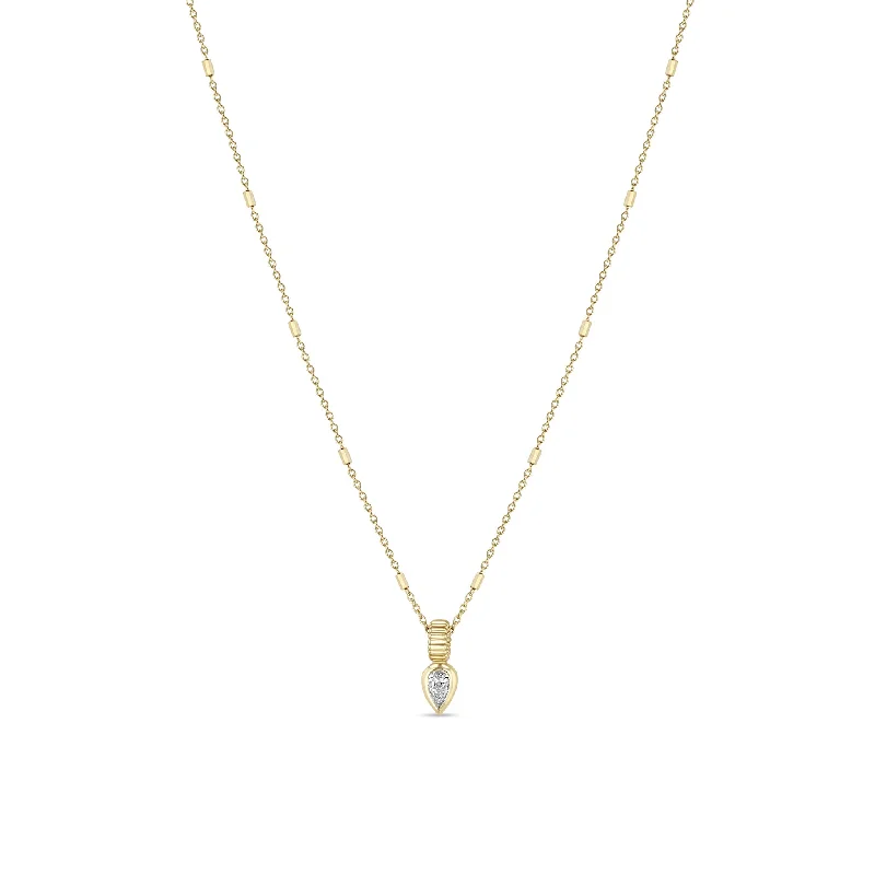 gold rope chain necklace -14k Pear Diamond Bead Pendant Necklace