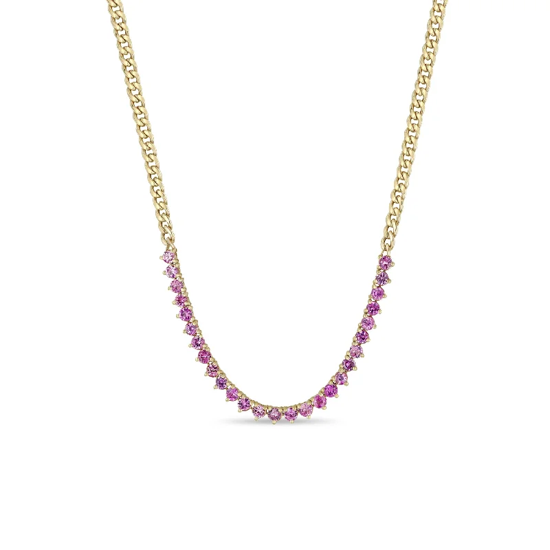 heart and key pendant necklace -14k Pink Sapphire Tennis Segment Small Curb Chain Necklace