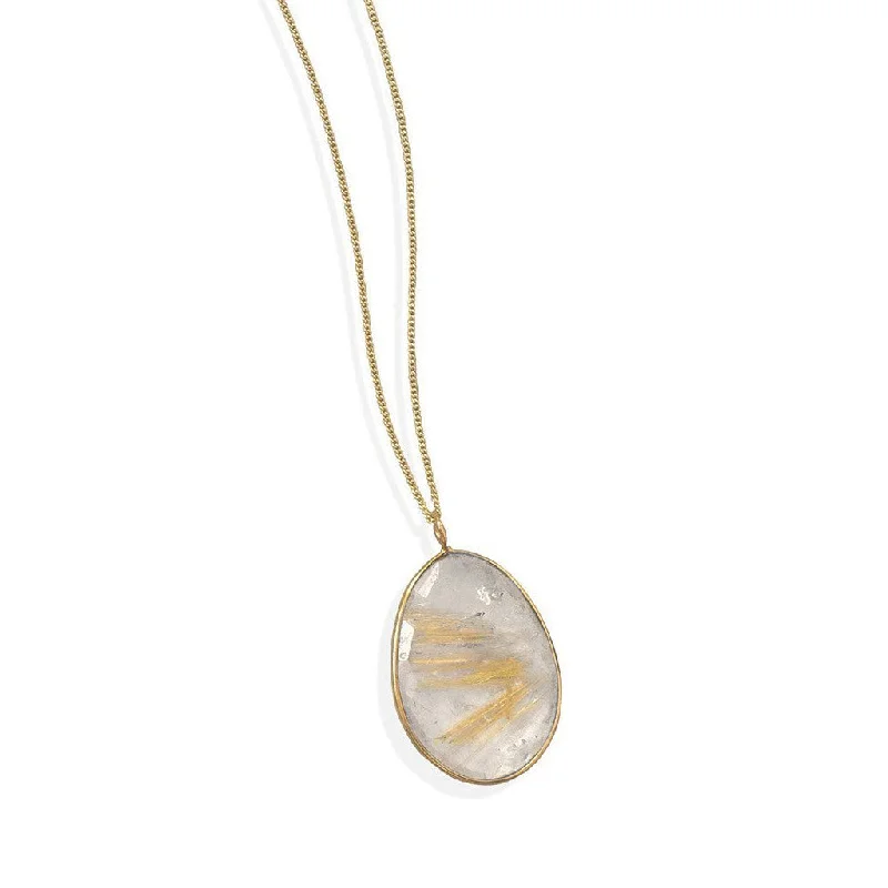 family tree necklace -14k Gold Plated Sterling Silver Rutilated Quartz Pendant Necklace