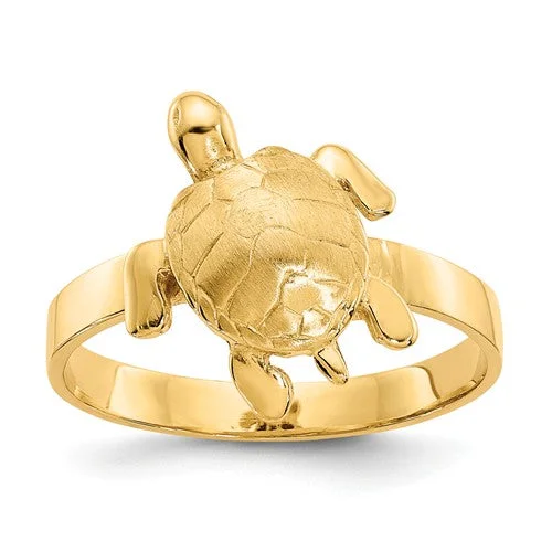 minimalist thin band ring -14K Yellow Gold Textured Sea Turtle Ring