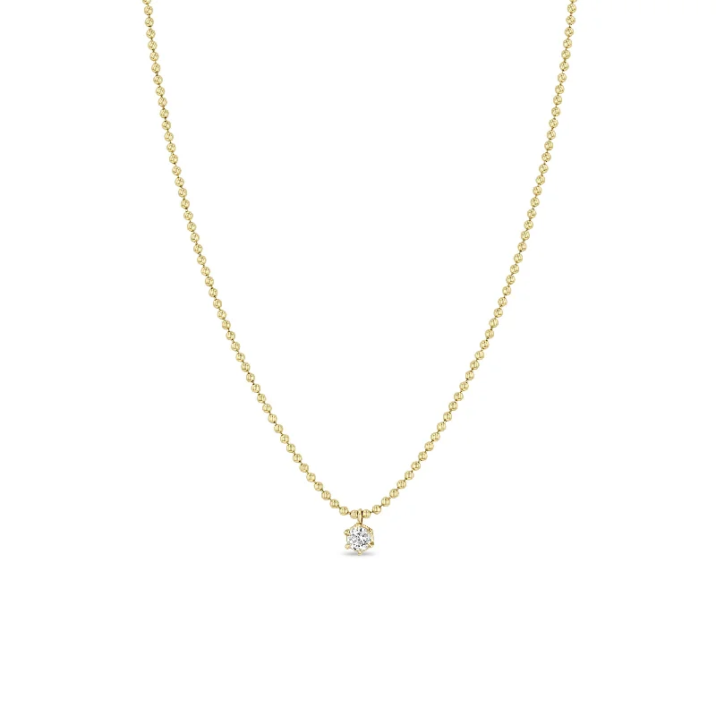 men’s lion pendant necklace -14k Prong Diamond Solitaire Bead Chain Necklace