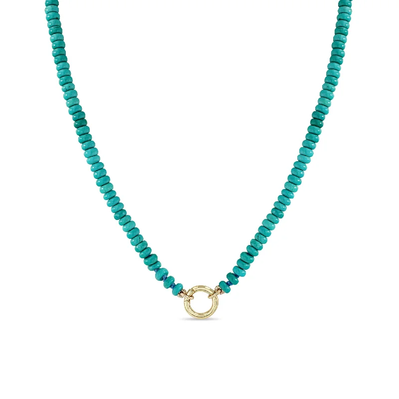 luxury pearl choker necklace -14k Turquoise Rondelle Bead Round Enhancer Necklace