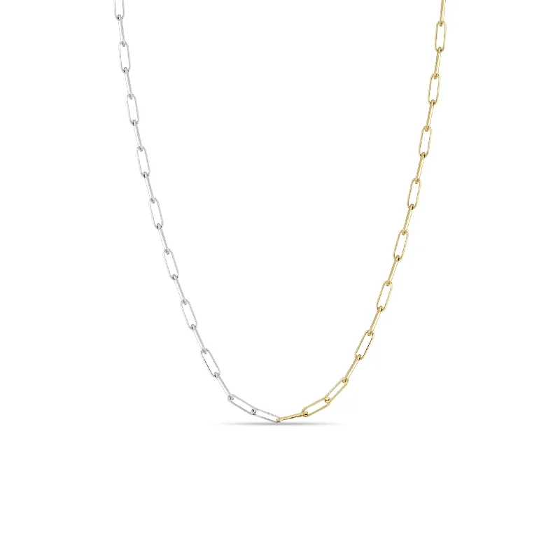 triple strand pearl necklace -14k Two Tone Gold Small Paperclip Chain Necklace