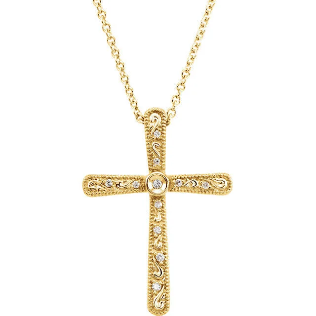 custom engraved couple necklace -14K Gold .05 CTW Diamond Cross 18" Necklace