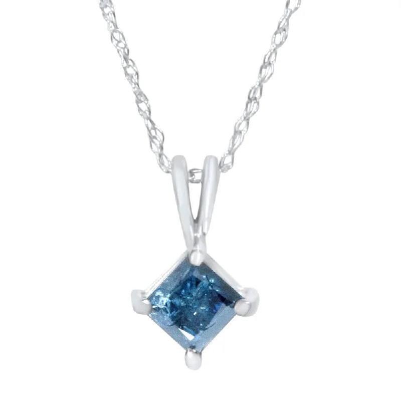 custom letter charm necklace -14k White Gold 1/2ct Princess-cut Blue Diamond Solitaire Necklace