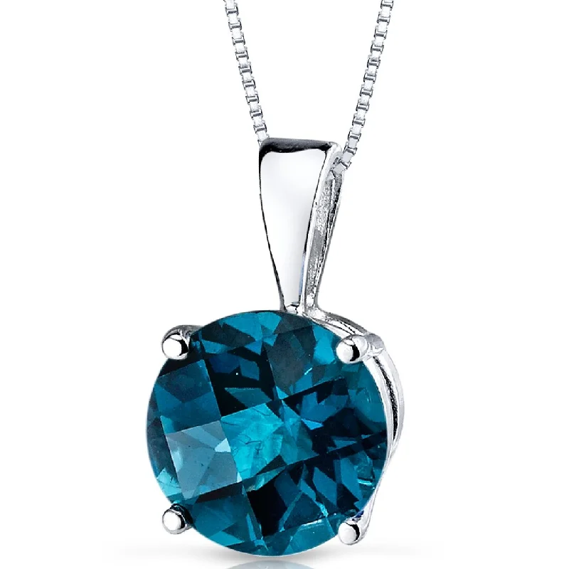 braided leather necklace with pendant -14k White Gold 2.42 ct London Blue Topaz Pendant Necklace