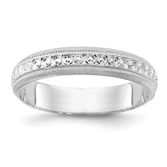 rose gold plated ring -14K White Gold 3mm Wide Polished & Etched Sparkling Edge Wedding Eternity Band