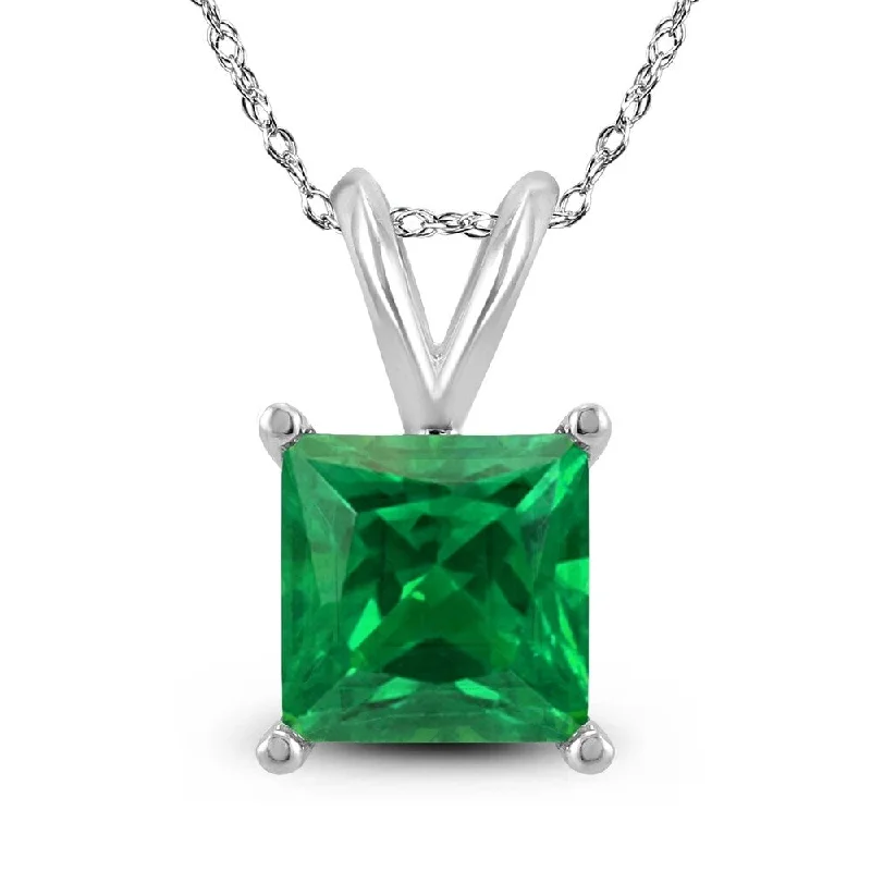 silver collar necklace for women -14K White Gold 4MM Square Emerald Pendant