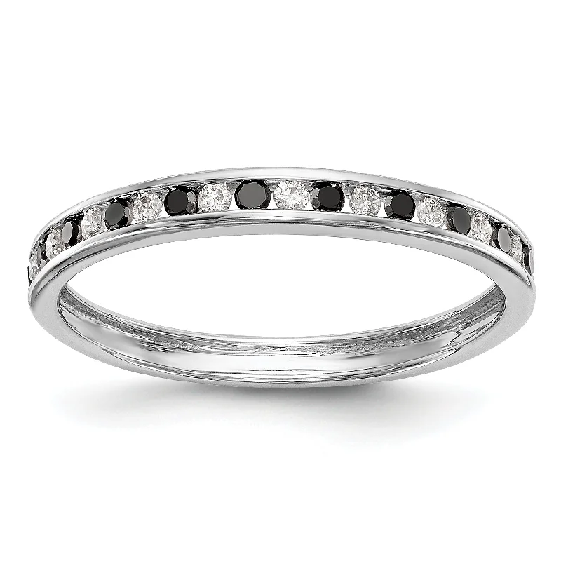 evil eye protection ring -14k White Gold Black & White Diamond Channel Set Band