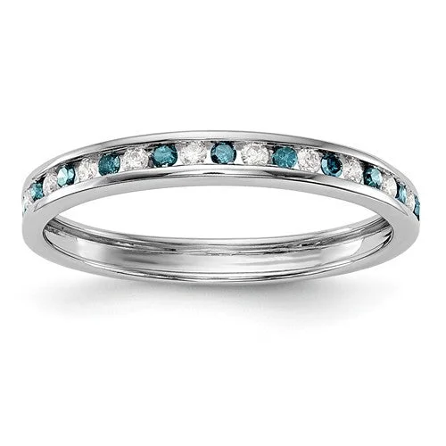 hexagon shape ring -14k White Gold Blue & White Diamond Anniversary Band - 3mm