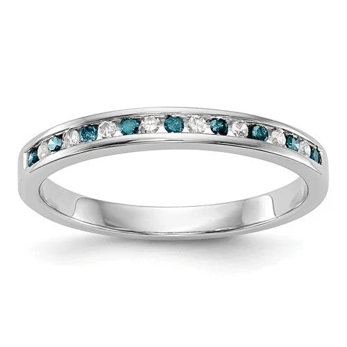 twisted rope ring -14k White Gold Blue & White Diamond Channel Set Anniversary Band