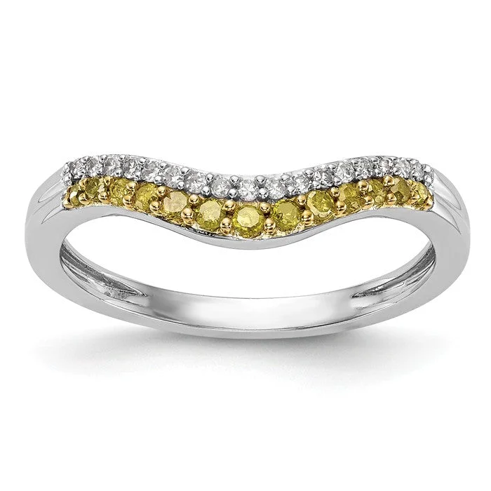 simple knot ring -14k White Gold Canary Yellow & White Diamond Contoured Anniversary Band