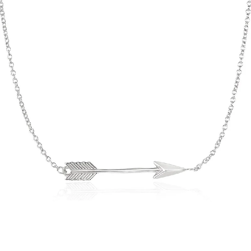 modern geometric pendant necklace -14k White Gold Chain Necklace with Horizontal Arrow Pendant