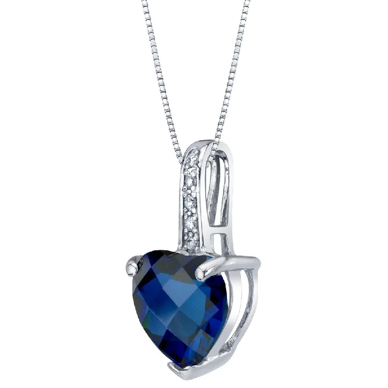 opal gemstone necklace -14k White Gold Created Blue Sapphire and Diamond Heart Pendant 2.50 cts