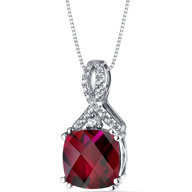 art nouveau necklace -14k White Gold Created Ruby Pendant Cut 4.00 cts