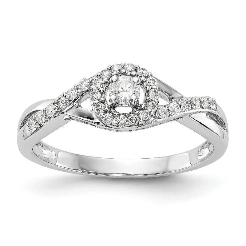 cubic zirconia halo ring -14k White Gold Diamond Round Halo Twist Complete Engagement Ring