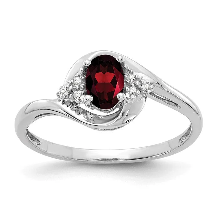 titanium band with wood inlay -14k White Gold Genuine Oval Garnet and Diamond Ring