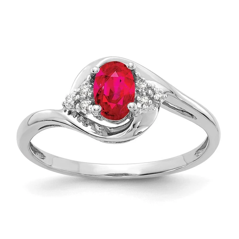 baroque pearl statement ring -14k White Gold Genuine Oval Ruby and Diamond Ring