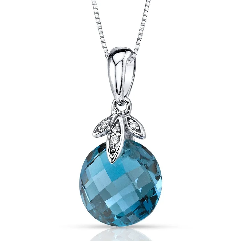 heart locket necklace for women -14k White Gold London Blue Topaz and Diamond Pendant 4.5 ct