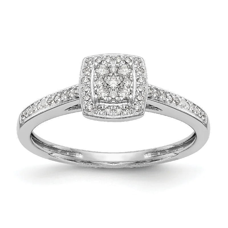 minimalist dainty ring -14K White Gold Multi-Stone Diamond Round w/ Square Halo Engagement Ring