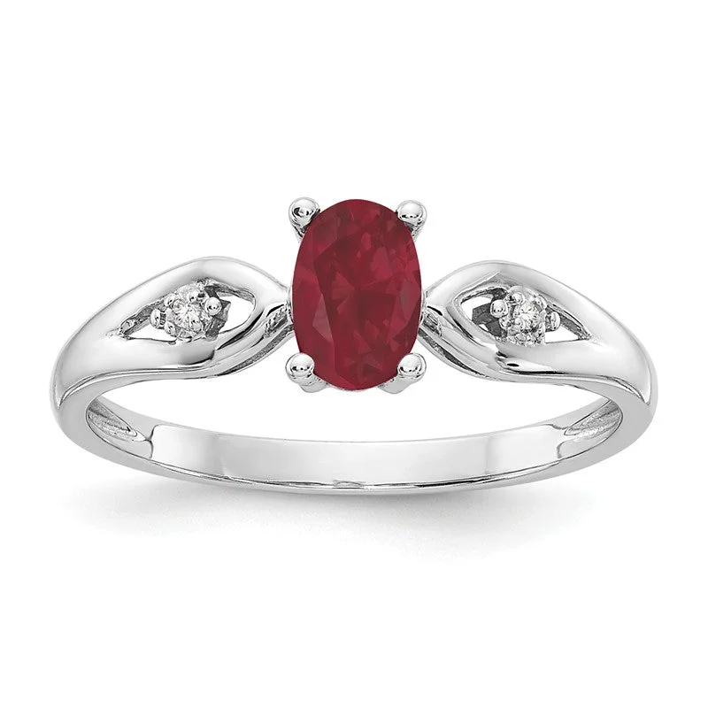 designer gemstone cocktail ring -14k White Gold Oval Genuine Ruby and Diamond Ring