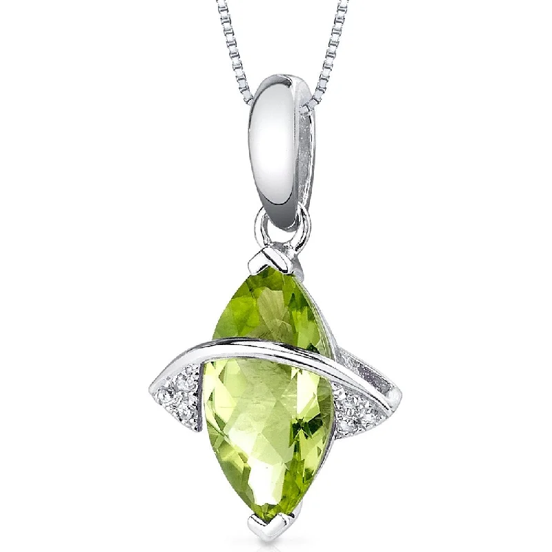 gold and diamond necklace -14k White Gold Peridot and Diamond Pendant Marquise 1.8 ct