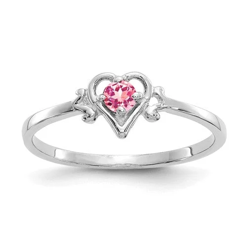 simple thin gold ring -14K White Gold Genuine Pink Tourmaline Birthstone Heart Ring