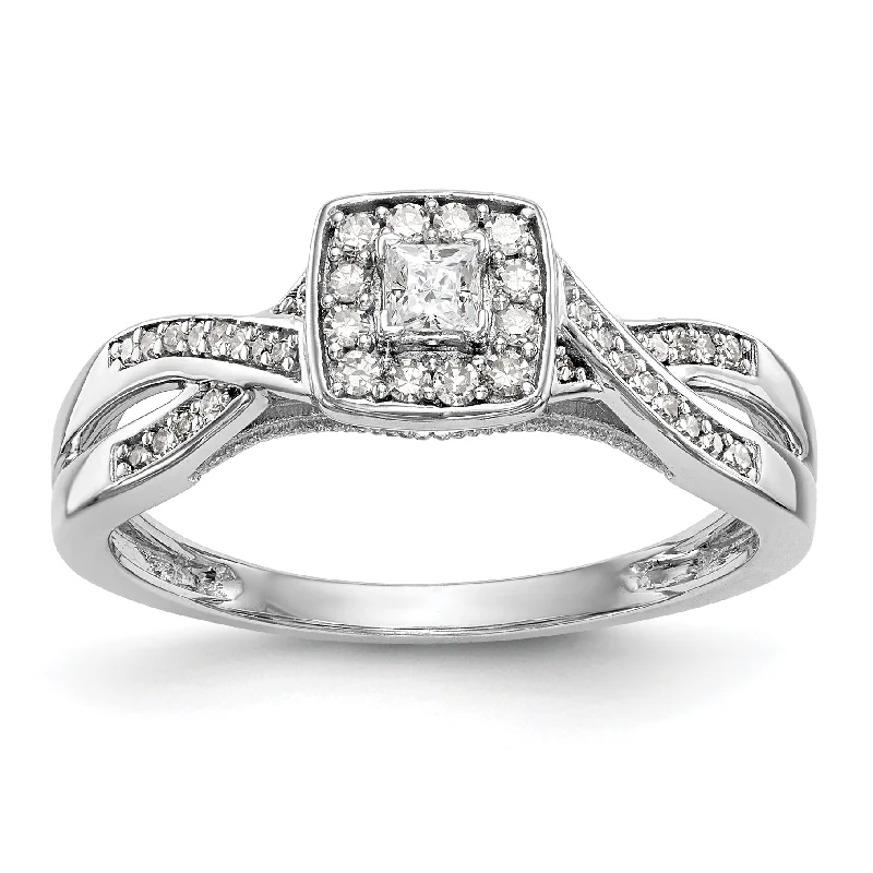 engraved name ring -14k White Gold Princess Square Halo Diamond Side Twist Engagement Ring