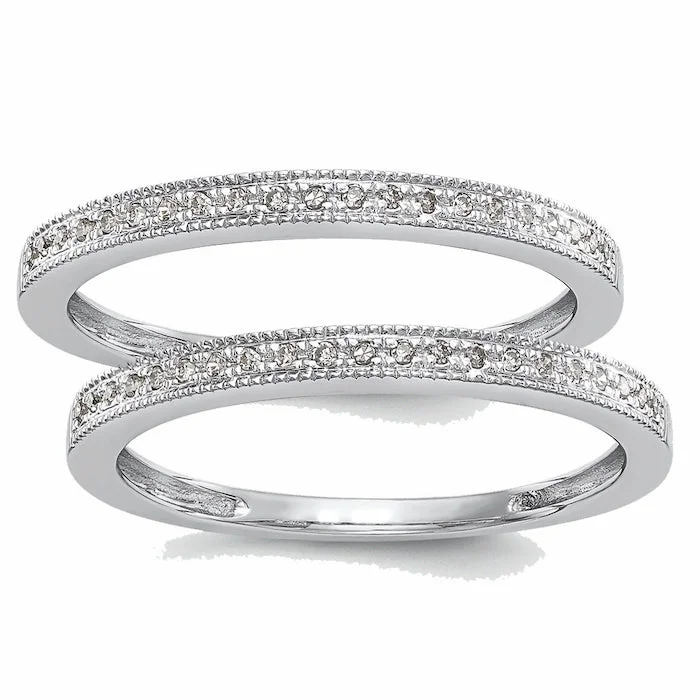 cluster diamond ring -14k White Gold SET OF 2 Diamond Milgrain Edge Anniversary Wedding Bands