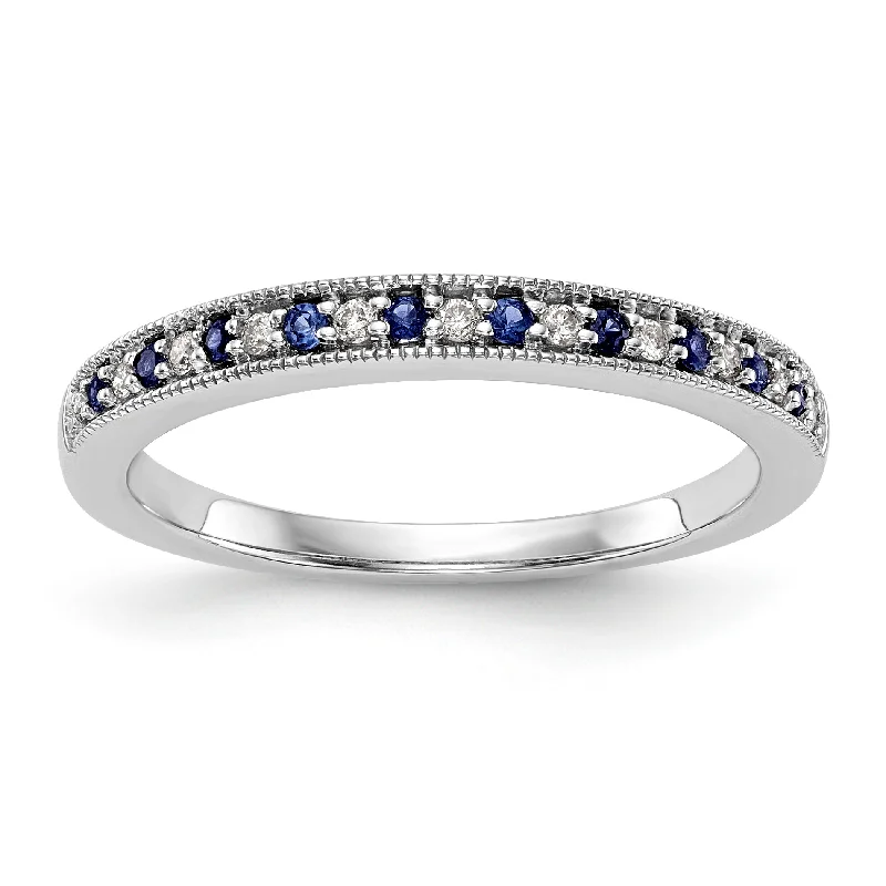 cubic zirconia eternity band -14k White Gold Genuine Blue Sapphire & Diamond Alternating Anniversary Band