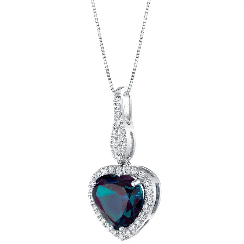 unique gemstone crystal necklace -14k White Gold4.86 ct Created Alexandrite and Lab Grown Diamond Pendant