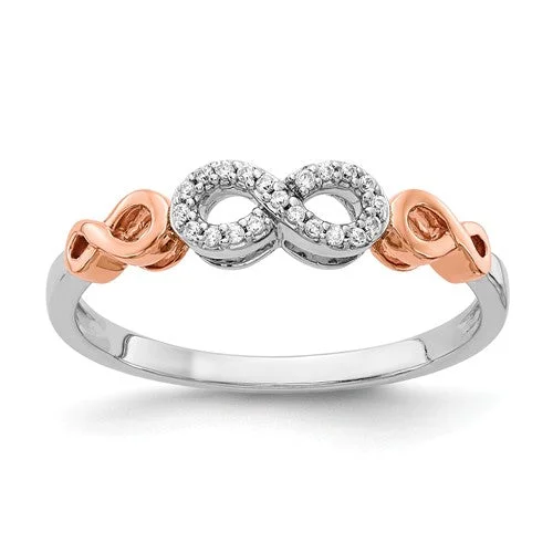 cluster diamond ring -14K White & Rose Gold Diamond Infinity Symbol Ring