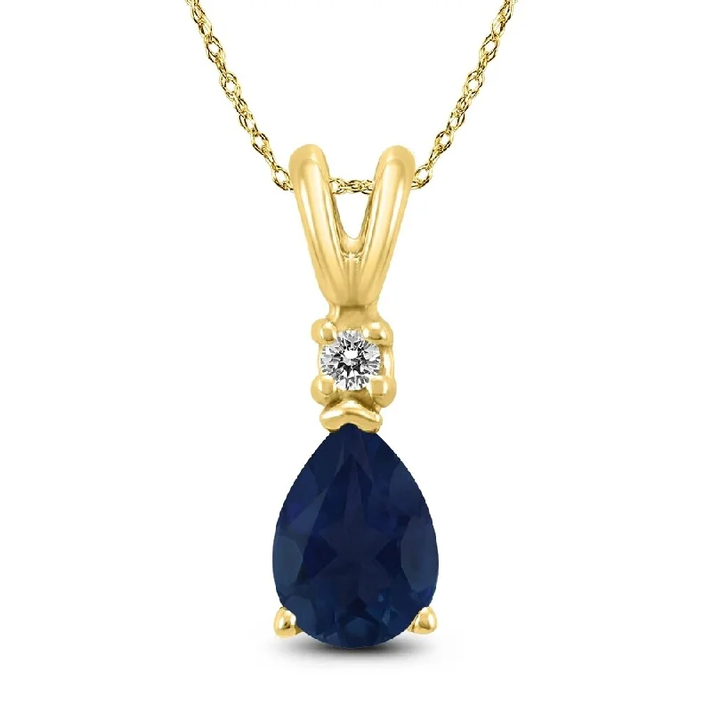 heart locket necklace for women -14K Yellow Gold 5x3MM Pear Sapphire and Diamond Pendant