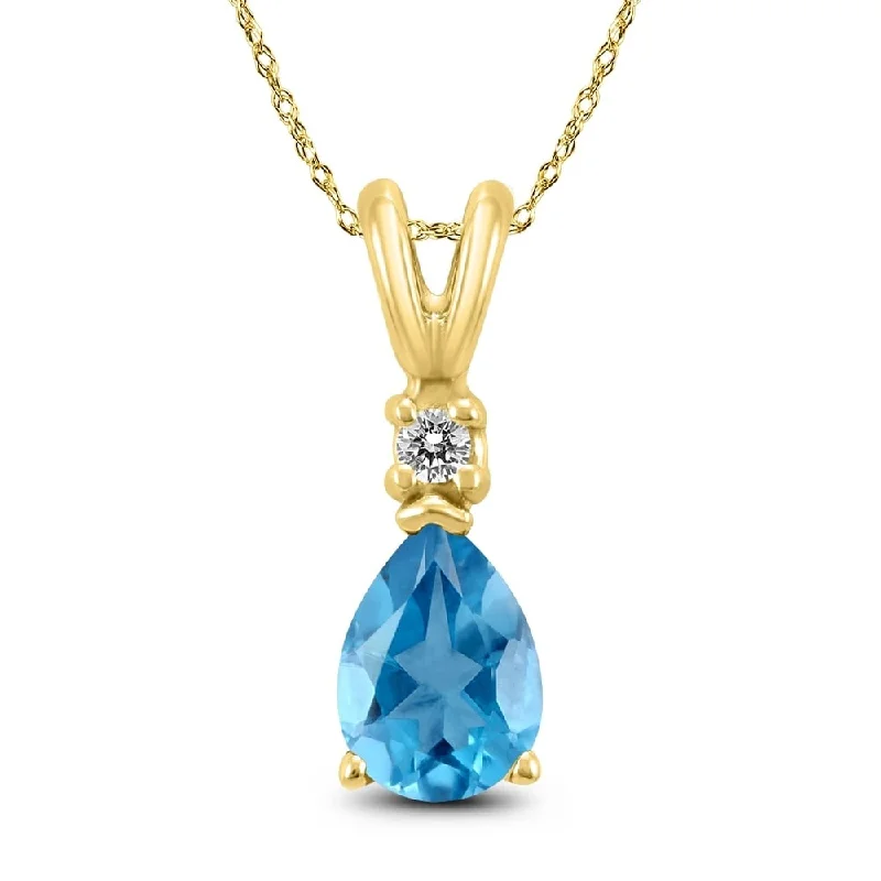 celestial star necklace for women -14K Yellow Gold 8x6MM Pear Blue Topaz and Diamond Pendant