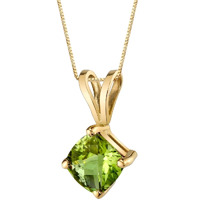 minimalist silver necklace -14k Yellow Gold Cushion Cut 1.00 cts Peridot Pendant