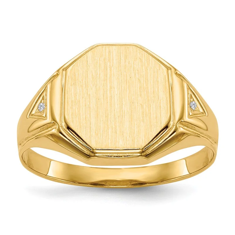 hammered texture wedding band -14k Yellow Gold Diamond Accented Signet Ring (Mens Sizes)