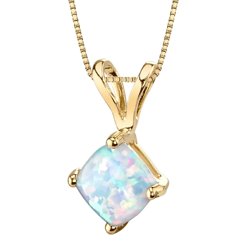 handmade leather necklace -14k Yellow Gold Gold Cushion Cut Created Opal Pendant