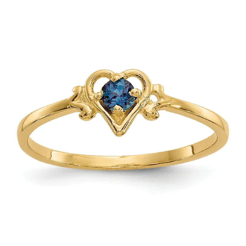 minimalist ring for daily wear -14K Yellow Gold Round Lab-Created Alexandrite June Petite Birthstone Heart Ring