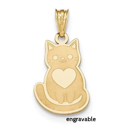 oval pendant necklace for women -14k Yellow Gold Laser Cut Engravable Cat Charm Pendant