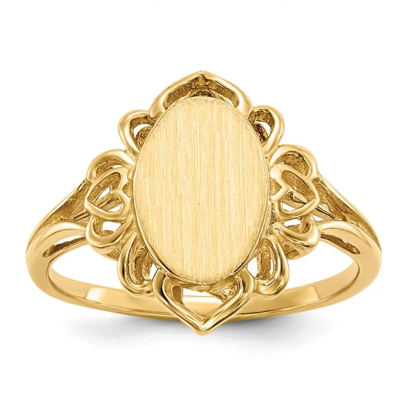 black spinel gothic ring -14k Yellow Gold Oval Filigree Surround Signet Ring (Ladies Sizes)