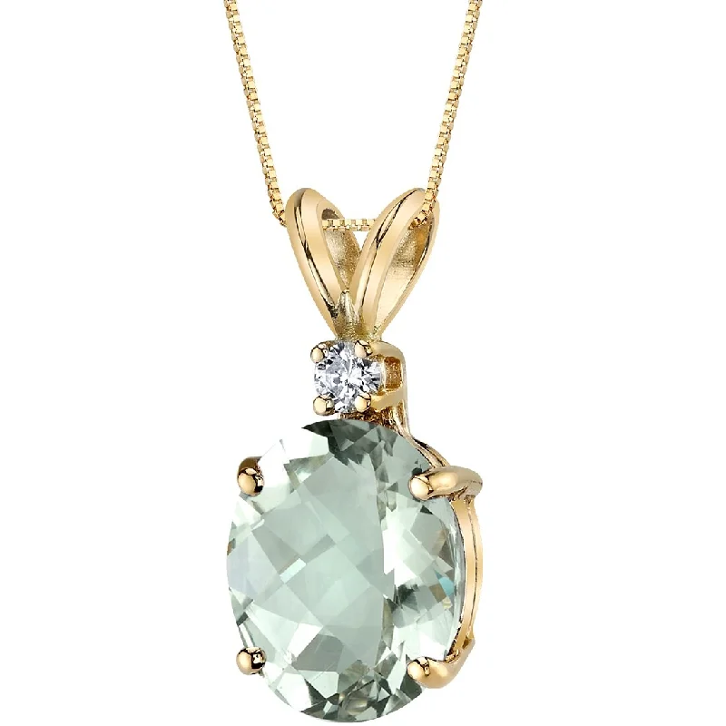 heart-shaped pendant necklace -14k Yellow Gold Oval Shape 2.25 cts Green Amethyst Diamond Pendant